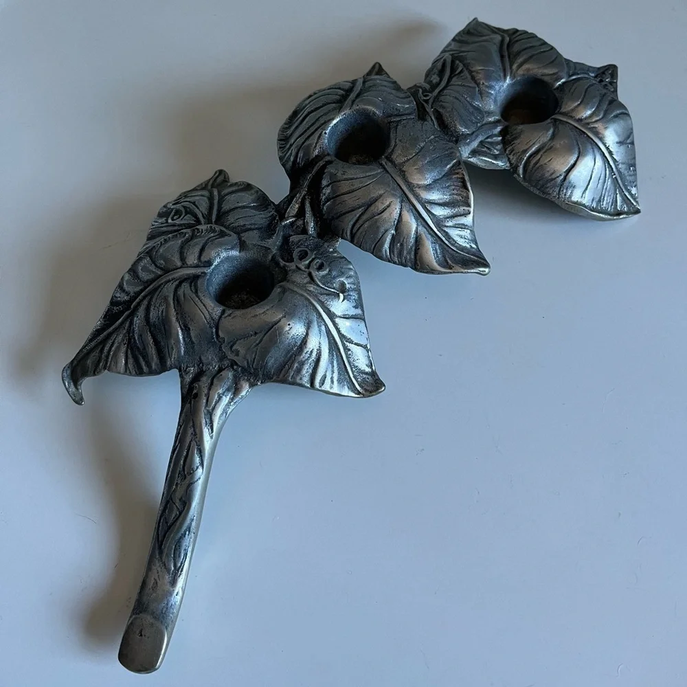Pewter Leaf Candle Holder Great Home Decor